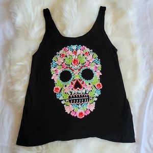 black floral skull tank